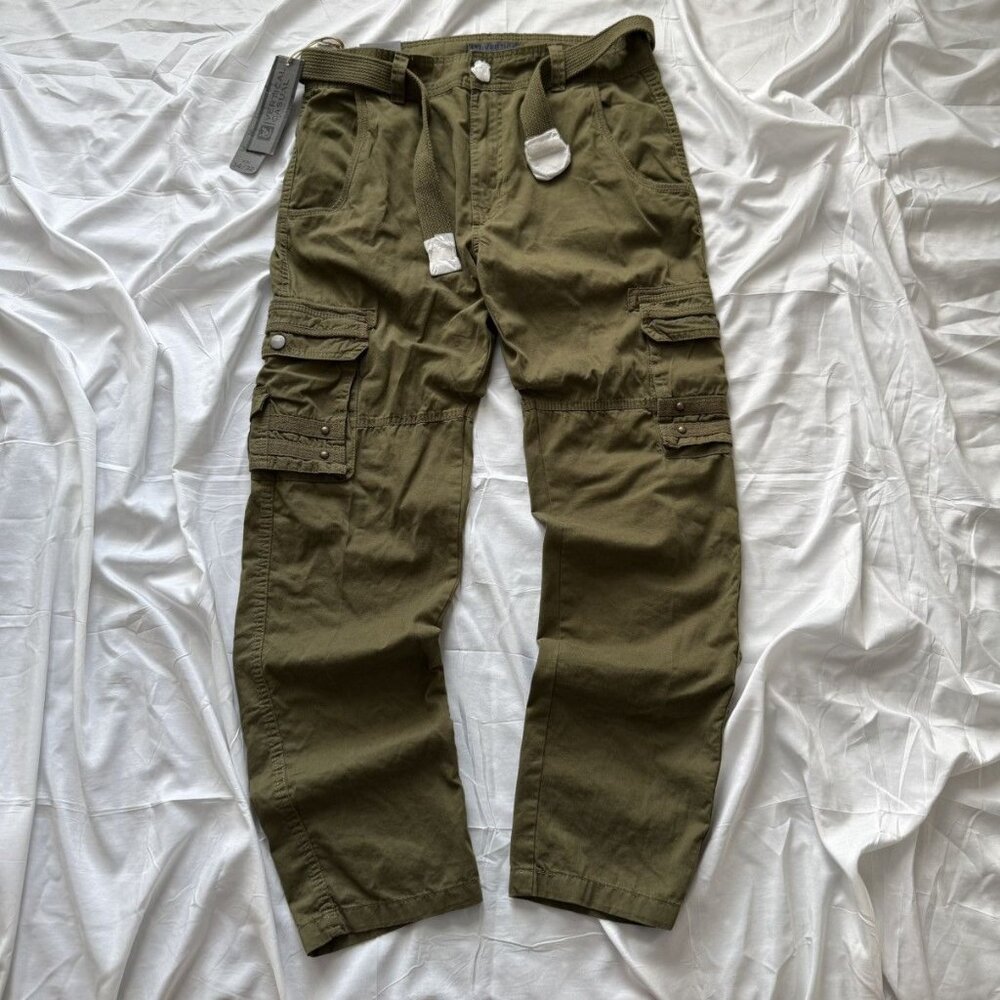Vertical Casual Olive Cargo Pants W/ Belt – Size 34x32 New With Tags – Military